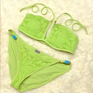 Aerie Lime Green Crochet Bandeau Beaded Bikini